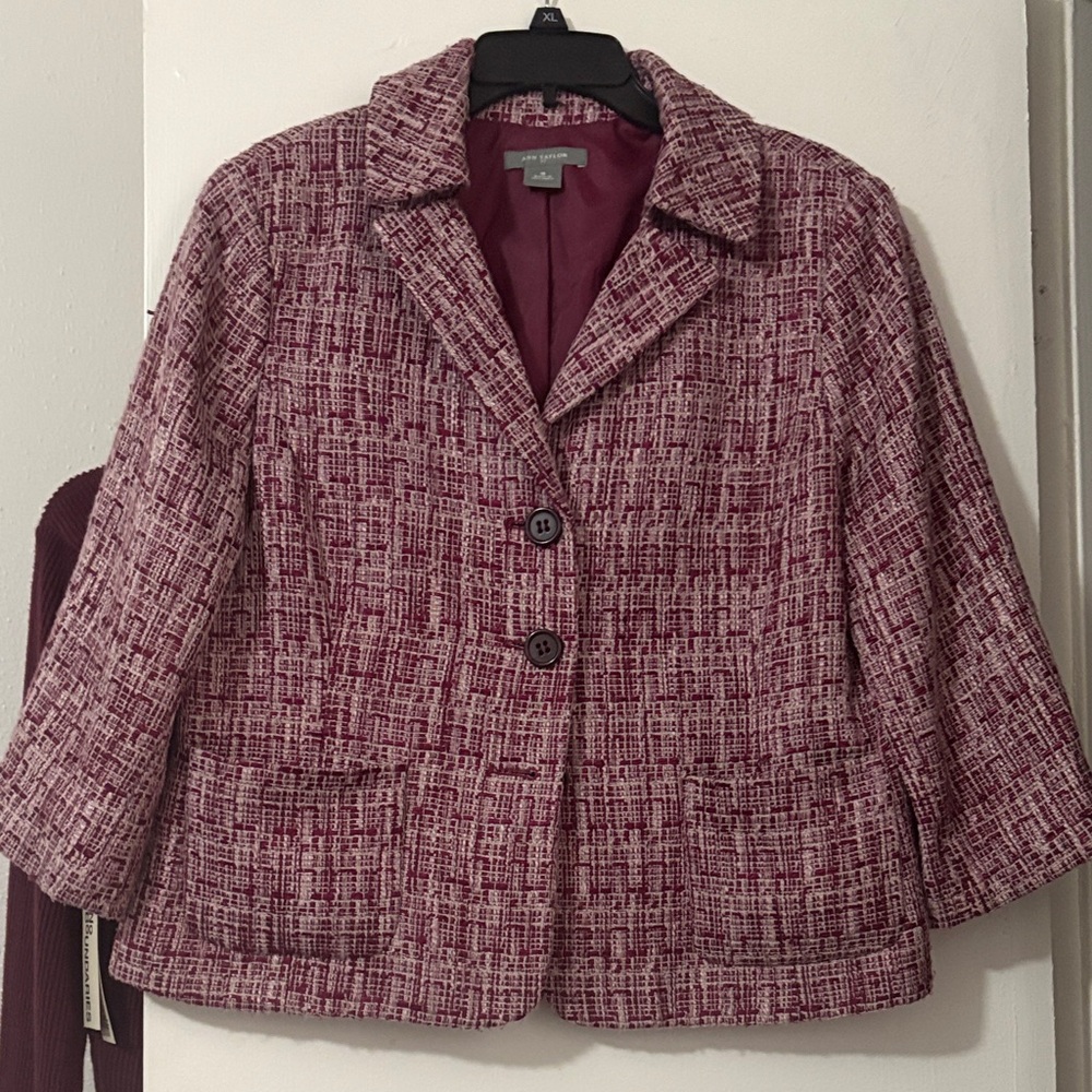 Ann Taylor Burgundy Tweed Blazer